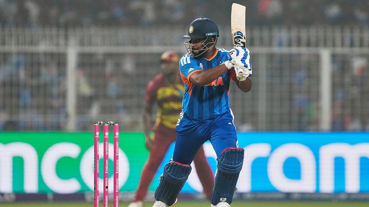 Sanjusamson playing shot against West Indies